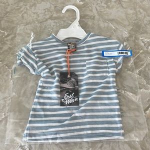 NWT 12m baby striped tee shirt light blue white stripe shirt sleeve pull on